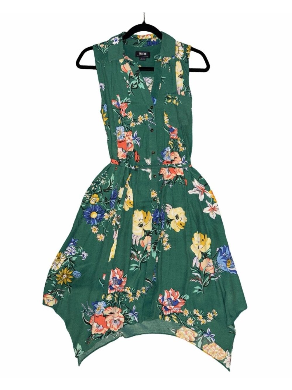 Maeve Dress Womens 0 Green Floral Sleeveless Button Up Fairy Tale Hem Gardengirl - Picture 2 of 8